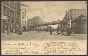 Ansichtskarte "Elektrische Hochbahn, Wiener-Strasse mit Bahnhof Oranienstrasse"