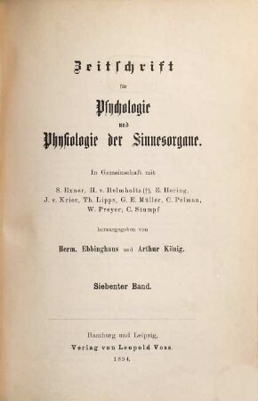 Zeitschrift für Psychologie und Physiologie der Sinnesorgane, 7. 1894