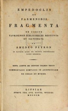 Empedoclis et Parmenidis fragmenta