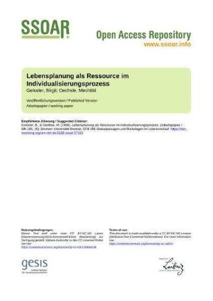 Lebensplanung als Ressource im Individualisierungsprozess