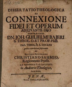 Dissertatio Theologica De Connexione Fidei Et Operum