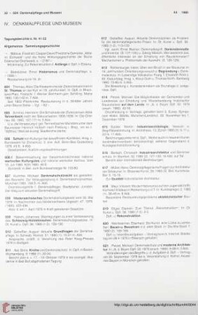 IV. Denkmalpflege und Museen