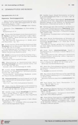 IV. Denkmalpflege und Museen