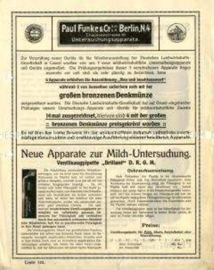 Neue Apparate zur Milch-Untersuchung.