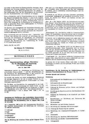 Zusammenstellung gültiger Materialien für die Bewertung und Zensierung von Schülerleistungen : vom 16. Juni 1975 ; [Mitteilungen]