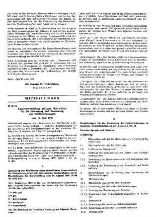 Zusammenstellung gültiger Materialien für die Bewertung und Zensierung von Schülerleistungen : vom 16. Juni 1975 ; [Mitteilungen]