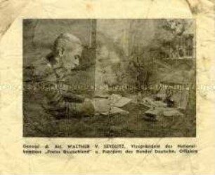 Illustrierter Handzettel des NKFD mit dem Aufruf von General von Seydlitz zur Beendigung des Krieges