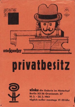 Ausstellungsplakat "unbekannter Privatbesitz" in der Zinke Galerie, 1961
