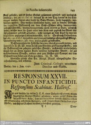 Responsum XXVII. In Puncto Infanticidii