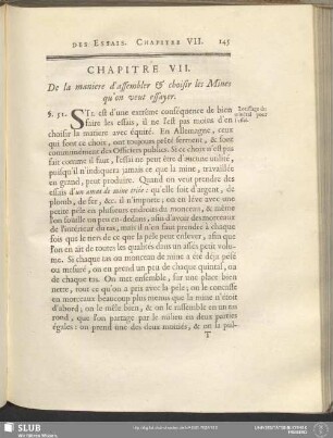 Chapitre VII. De la maniere d'assembler & choisir les Mines qu'on veut essayer