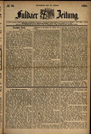 Ausgabe vom Samstag, den 12. Januar 1884.
