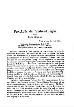 Erste Sitzung : [Protokolle der Verhandlungen]