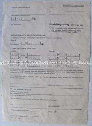 Formular zur Währungsumstellung von DDR-Mark auf DM (blanko)