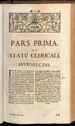 Pars Prima. De Statu Clericali.