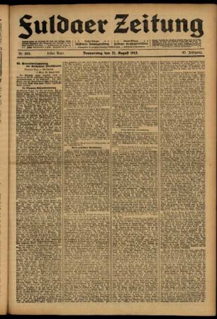 Erste Ausgabe vom Donnerstag, den 21. August 1913.