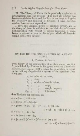 On the higher singularities of a plane curve.