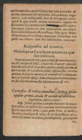 Responsio ad Parerga. Philosophiae Cartesianae specimina quaedam exhibentia.