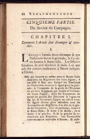Cinquieme Partie. Du service de Campagne.