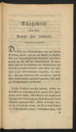 Schutzschrift von dem Verfasser Herr Langhorne