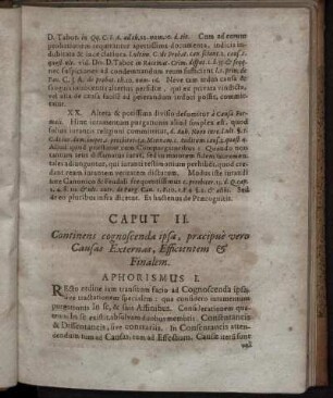 Caput II. Continens cognoscenda ipsa, præcipue vero Causas Externas, Efficientem & Finalem.