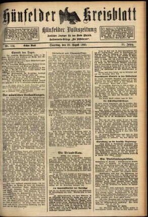 Erste Ausgabe vom Samstag, den 29. August 1925.