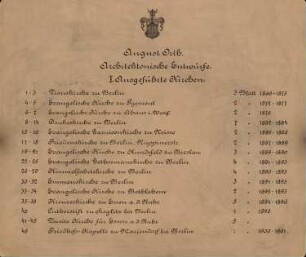 August Orth: Architektonische Entwürfe. Gebäude für Kunstzwecke, Schlösser, Villen u.a.: Abbildungsverzeichnis der laufenden Nummern