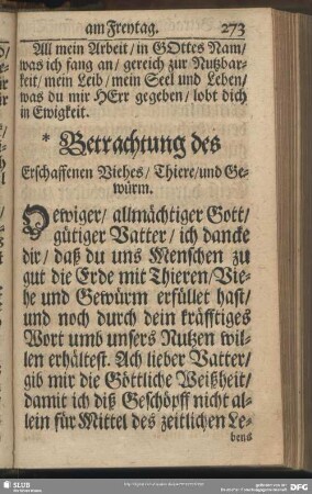 Betrachtung der erschaffene[n] Thier am Freytag