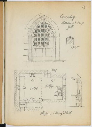 St. Mary’s Hall, Coventry: Grundriss, Details (aus: Skizzen- und Fotoalbum 26)
