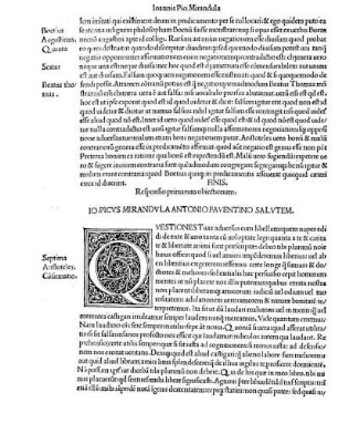 Responsio primarum obiectionum. Io. Picvs Mirandvla Antonio Faventino Salvtem.