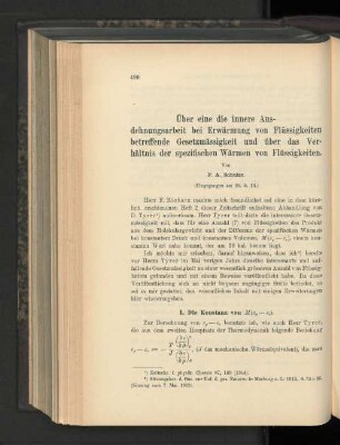 Über eine die innere Ausdehnungsarbeit bei Erwärmung von Flüssigkeiten betreffende Gesetzmässigkeit und über das Verhältnis der spezifischen Wärmen von Flüssigkeiten.