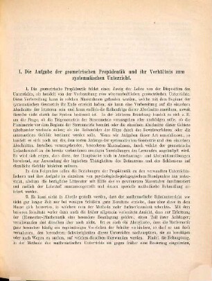 Die Propädeutik der Geometrie