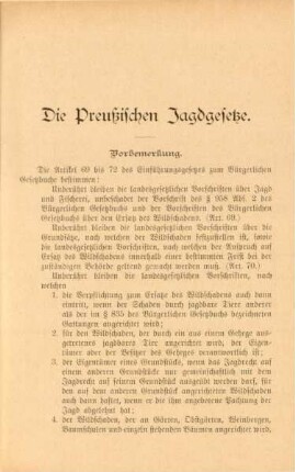 Die Preußischen Jagdgesetze