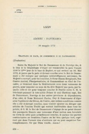 LXXV Algeri - Danimarca 16 maggio 1772