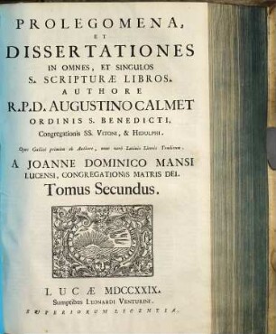 Prolegomena, Et Dissertationes In Omnes, Et Singulos S. Scripturae Libros, 2