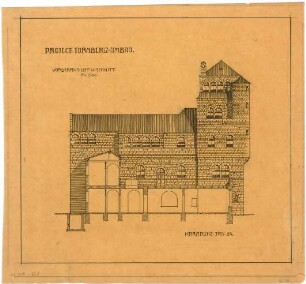 Billing, Hermann; Karlsruhe; Turmberg-Gaststätte, Erweiterung - Ansicht; Schnitt