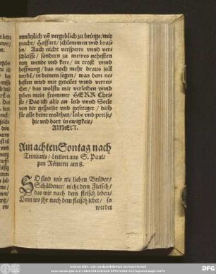 Am Achten Sontag nach Trinitatis/ Lection aus S. Paul/ zun Römern am 8.