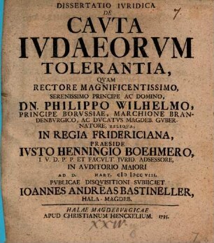 Diss. iur. de cauta Iudaeorum tolerantia