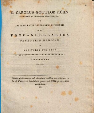 Additamenta ad elenchum medicorum veterum, a Jo. A. Fabricio in Biblioth. graec. vol. XIII. p. 17-456 exhibitum IV