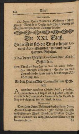 Die XX. Claß. Enthält in sich die Titul derer Cammer-Gemachs-Expedition-Bestalten