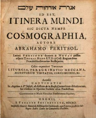 Igeret orḥot ʿolam id est Itinera mundi : = Igeret orḥot ʿolam