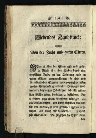 Siebendes Haubtstueck: Von der Zucht und guten Sitten