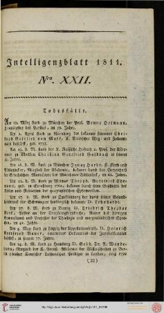 Intelligenzblatt Nro. XXII