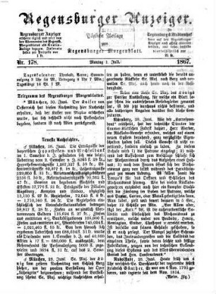 Regensburger Anzeiger : General-Anzeiger und Handelszeitung. 1867, 7 - 12 = Nr. 178 (1. Juli) - Nr. 360 (31. Dezember)
