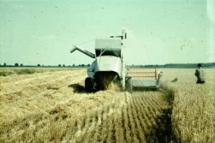 Fotografie: Erntetechnik, Strohbergung, Mähdrescher gezogen