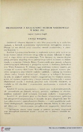 Sprawozdanie z działalności Muzeum Narodowego w roku 1952