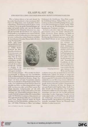 Glaspalast 1924: zur Ausstellung des Bayerischen Kunstgewerbevereins