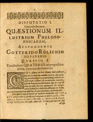 Disputatio I. Respondente Gottfrido Rulichio