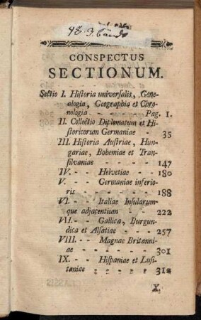 Conspectus Sectionum