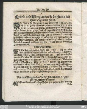 IX. Fabeln und Aberglauben, so die Juden bey ihrem Begräbnis haben.