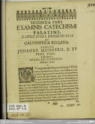 Pars 2, Disp. 3: praeside Johanne Meisnero